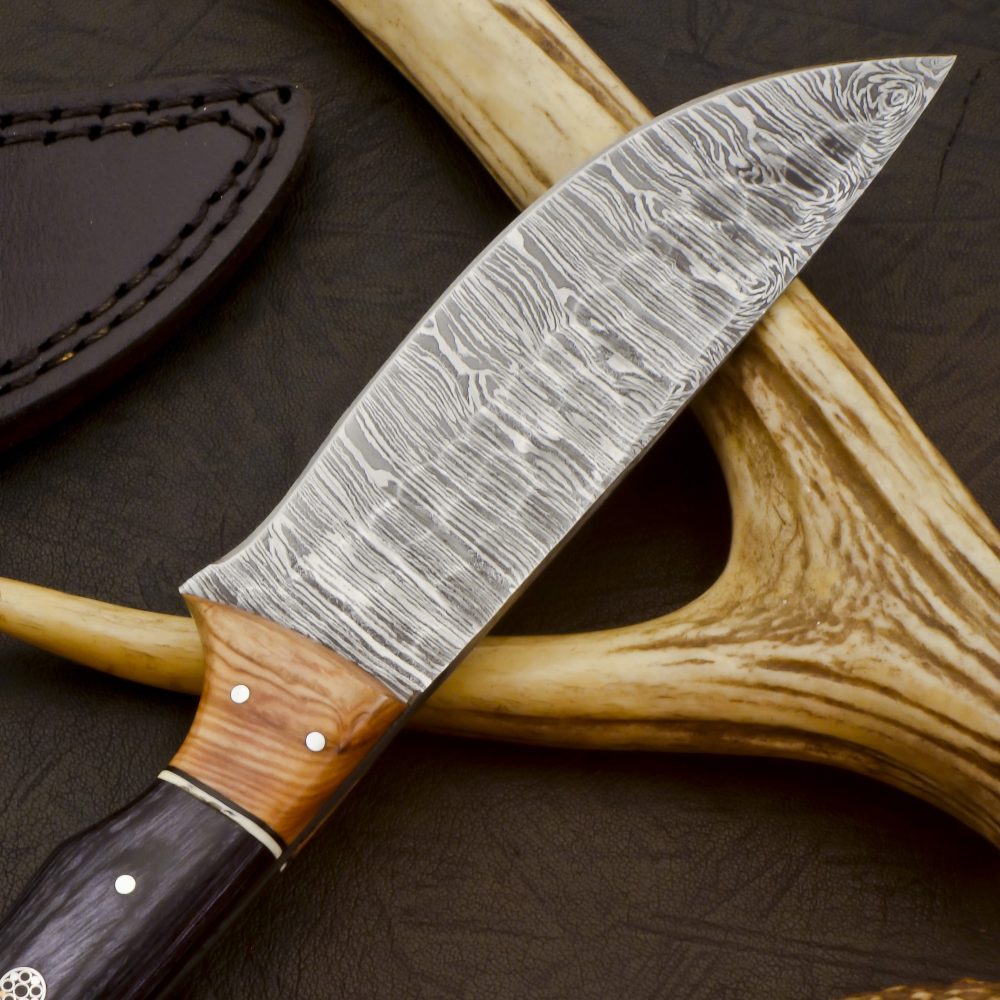 Premium Hand Forged Damascus Steel Fixed Blade Hunting Knife With Paka & Kao Wood Handle New Arrival - Image 4