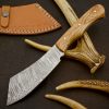 Custom Handmade Damascus Full TangSteel Blade Knife|Wood Handle & Leather Sheath