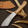 Custom Handmade Damascus Full TangSteel Blade Knife|Wood Handle & Leather Sheath - Image 2