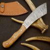 Custom Handmade Damascus Full TangSteel Blade Knife|Wood Handle & Leather Sheath - Image 4