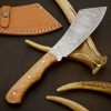 Custom Handmade Damascus Full TangSteel Blade Knife|Wood Handle & Leather Sheath - Image 6