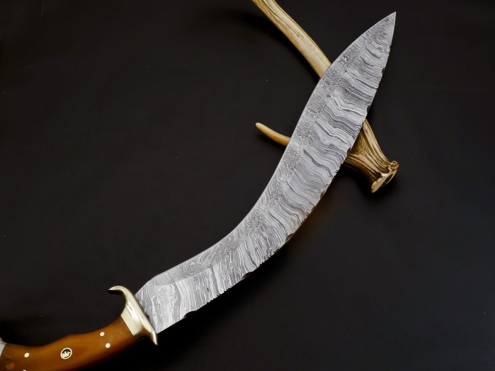 Custom Handmade Damascus Full TangKukri Brass-Micarta-Camel Pin Dear Crown Handle - Image 7