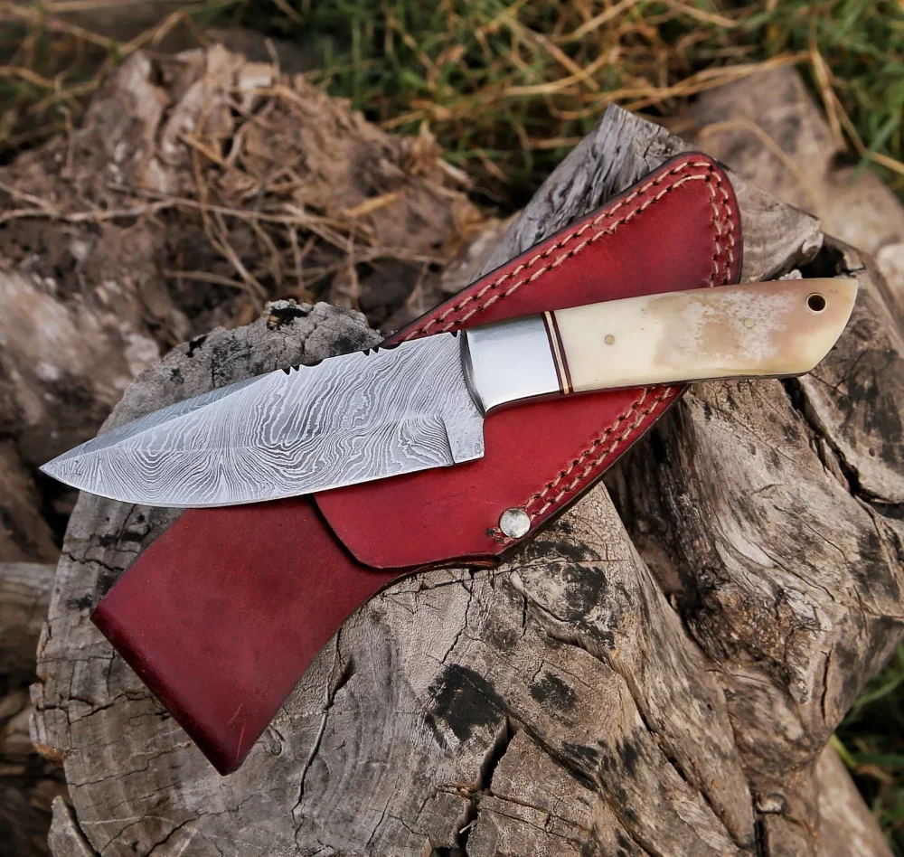 Custom Handmade Damascus Full Tang Blade Hunting Knife CAMEL BONE Handle * Sheath - Image 4