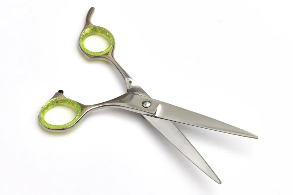 Stainless Steel Hair Cutting Scissors with Green Silicone Grip