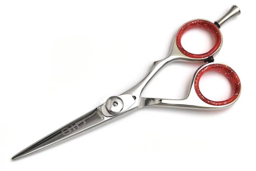 Glitter Handle Hair Cutting Scissors – Red & Silver Finish - Image 2
