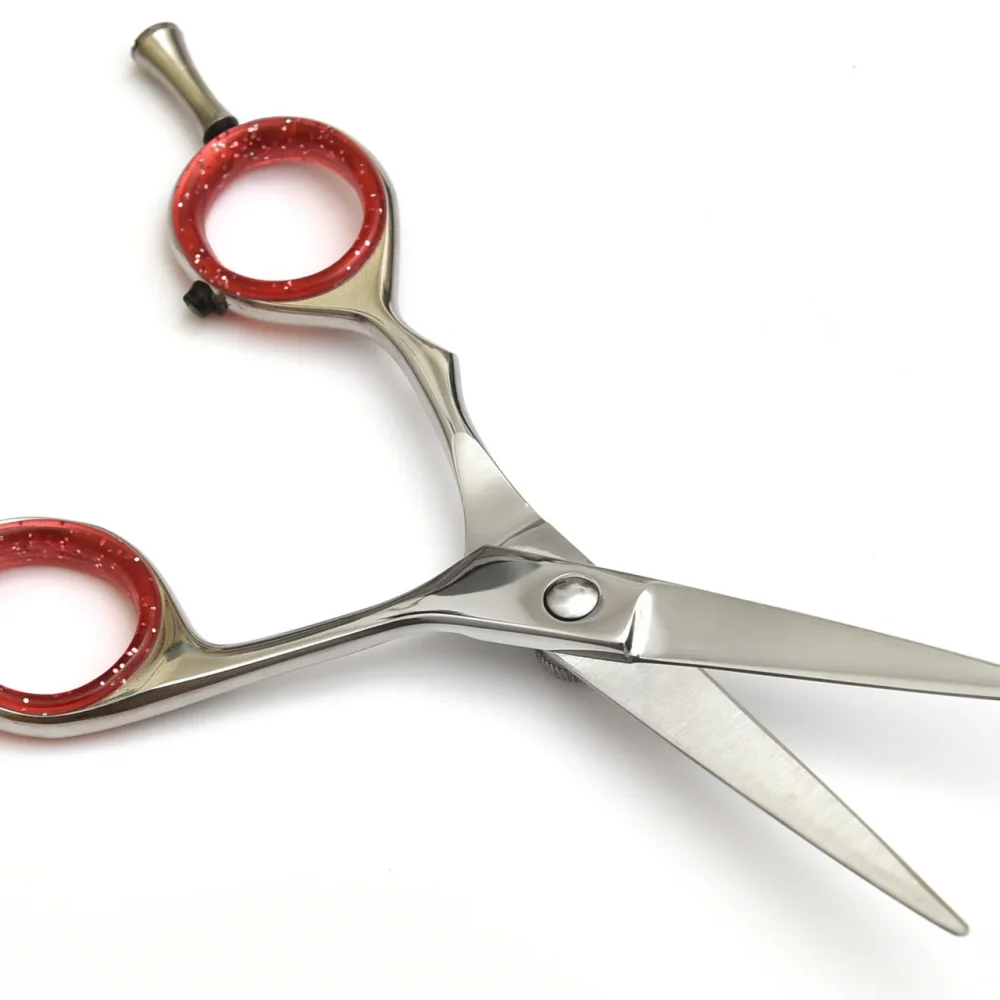 Glitter Handle Hair Cutting Scissors – Red & Silver Finish